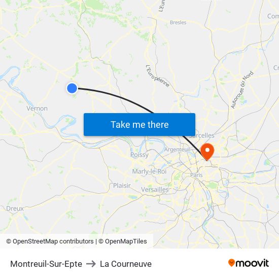Montreuil-Sur-Epte to La Courneuve map