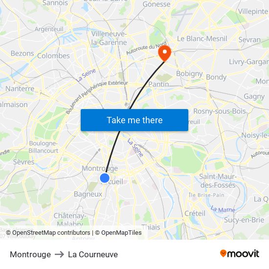 Montrouge to La Courneuve map