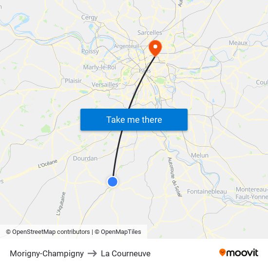 Morigny-Champigny to La Courneuve map