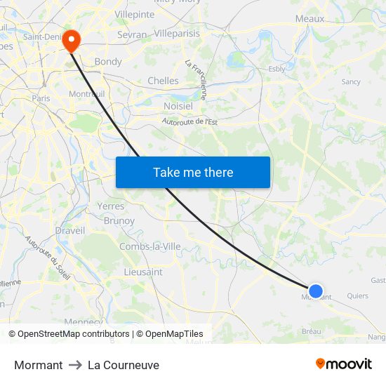Mormant to La Courneuve map