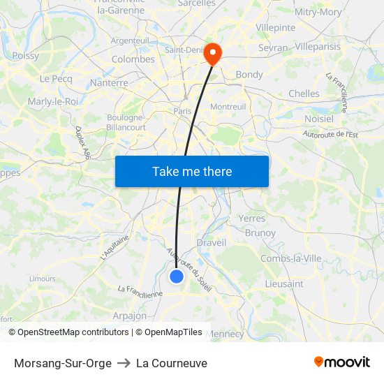 Morsang-Sur-Orge to La Courneuve map