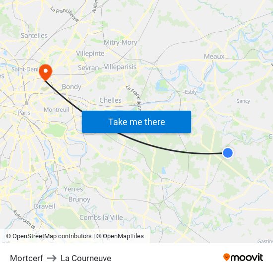 Mortcerf to La Courneuve map