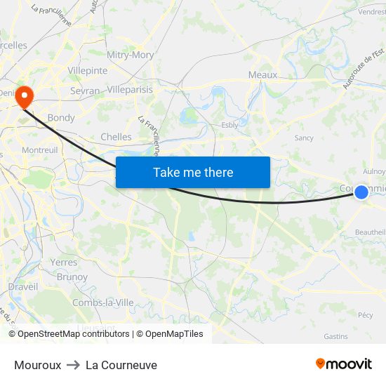 Mouroux to La Courneuve map