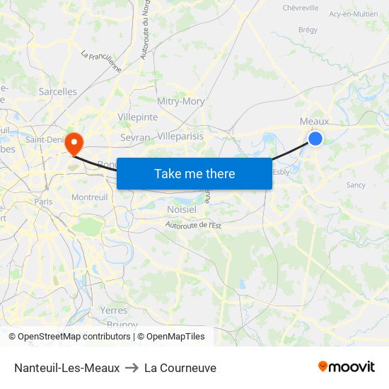 Nanteuil-Les-Meaux to La Courneuve map