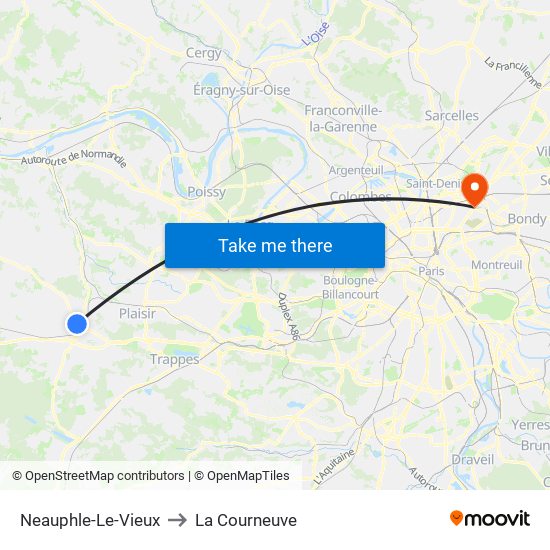 Neauphle-Le-Vieux to La Courneuve map