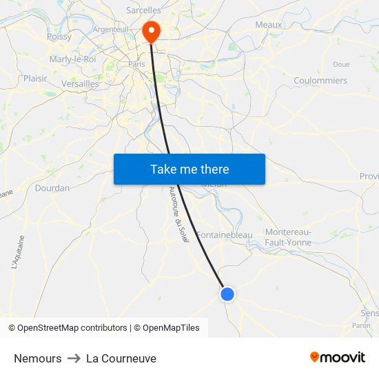 Nemours to La Courneuve map