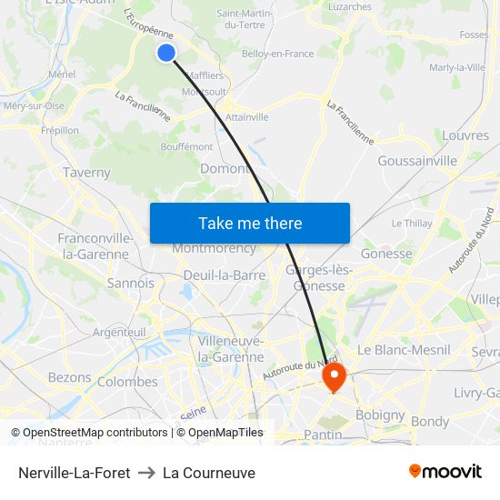 Nerville-La-Foret to La Courneuve map