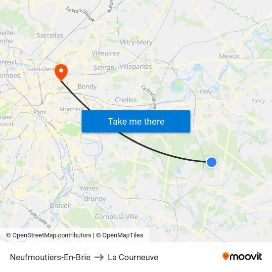 Neufmoutiers-En-Brie to La Courneuve map
