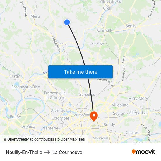 Neuilly-En-Thelle to La Courneuve map