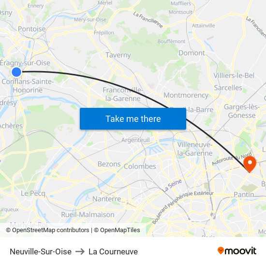 Neuville-Sur-Oise to La Courneuve map