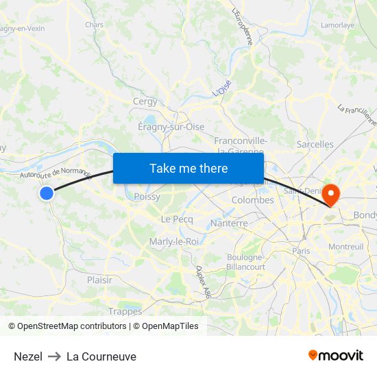 Nezel to La Courneuve map