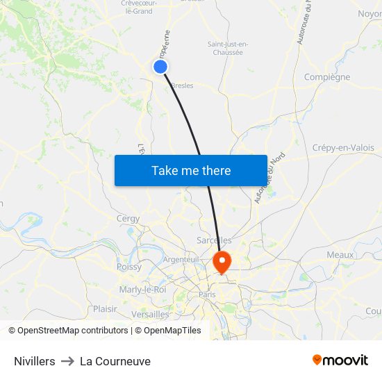 Nivillers to La Courneuve map