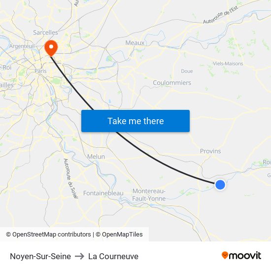 Noyen-Sur-Seine to La Courneuve map