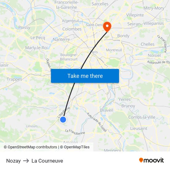 Nozay to La Courneuve map