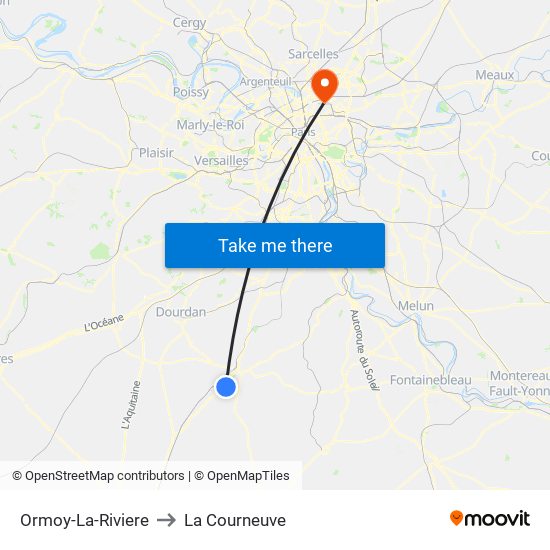 Ormoy-La-Riviere to La Courneuve map