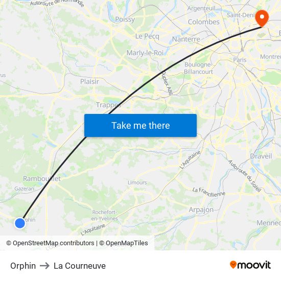 Orphin to La Courneuve map