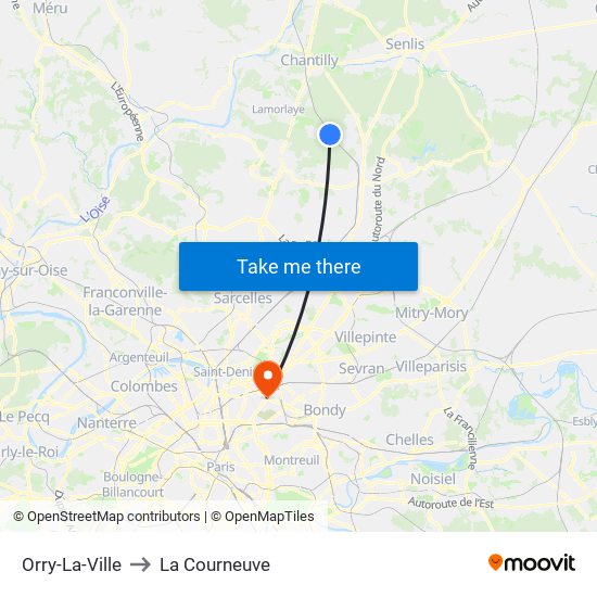 Orry-La-Ville to La Courneuve map