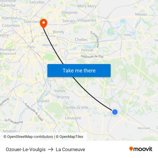 Ozouer-Le-Voulgis to La Courneuve map