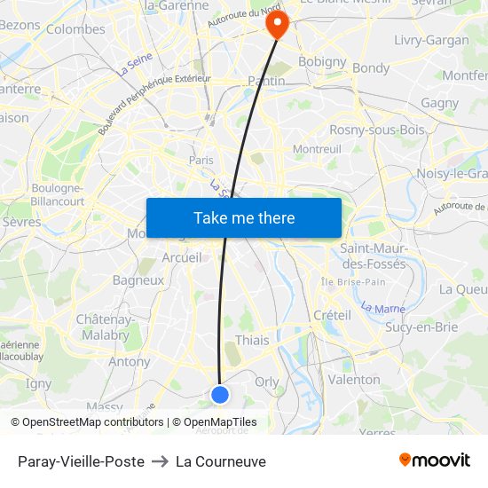 Paray-Vieille-Poste to La Courneuve map