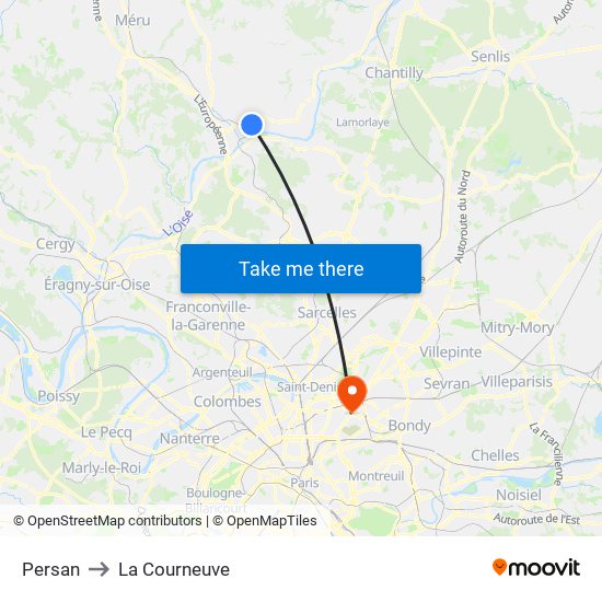 Persan to La Courneuve map