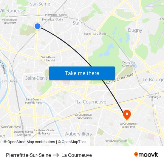 Pierrefitte-Sur-Seine to La Courneuve map