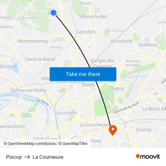 Piscop to La Courneuve map
