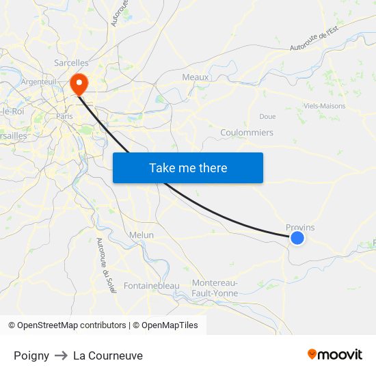 Poigny to La Courneuve map