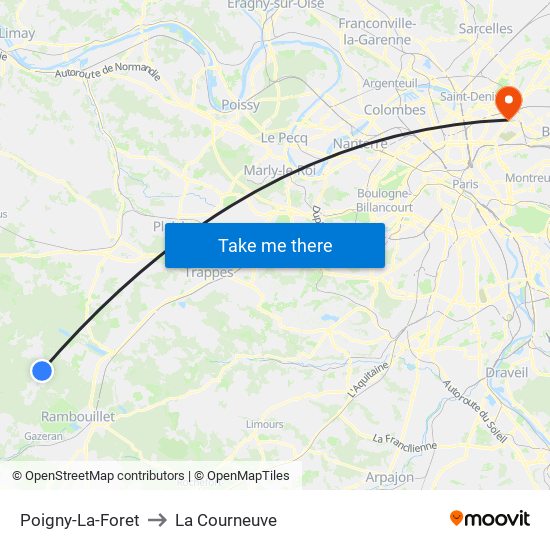 Poigny-La-Foret to La Courneuve map