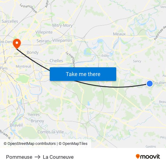 Pommeuse to La Courneuve map