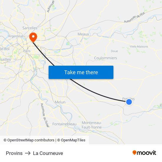 Provins to La Courneuve map
