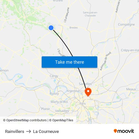 Rainvillers to La Courneuve map