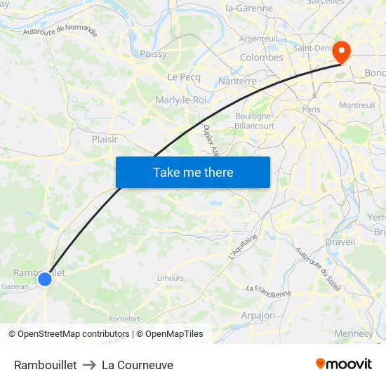 Rambouillet to La Courneuve map