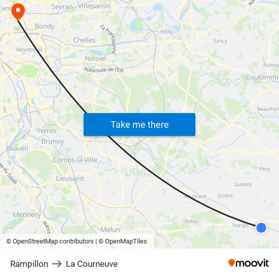 Rampillon to La Courneuve map