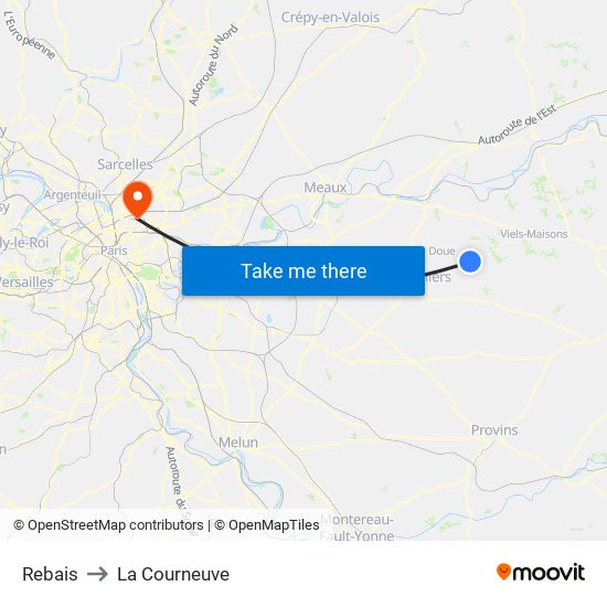 Rebais to La Courneuve map
