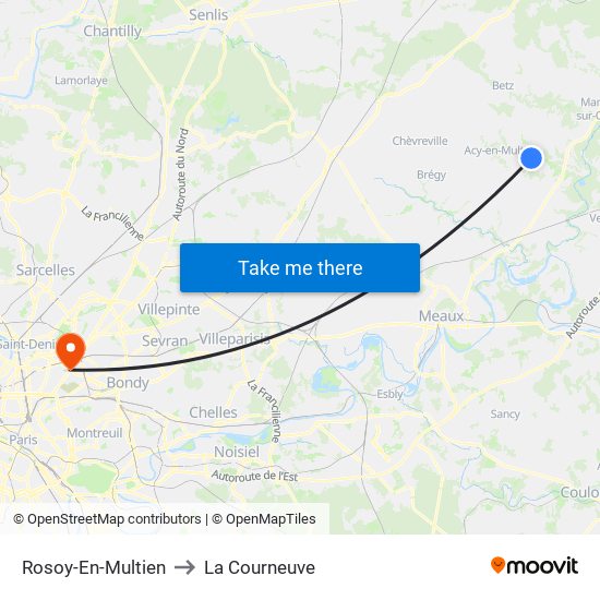 Rosoy-En-Multien to La Courneuve map