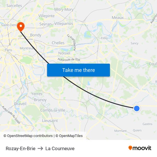 Rozay-En-Brie to La Courneuve map