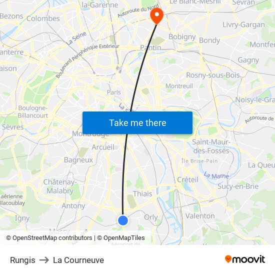 Rungis to La Courneuve map