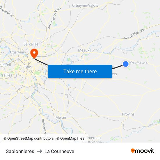 Sablonnieres to La Courneuve map