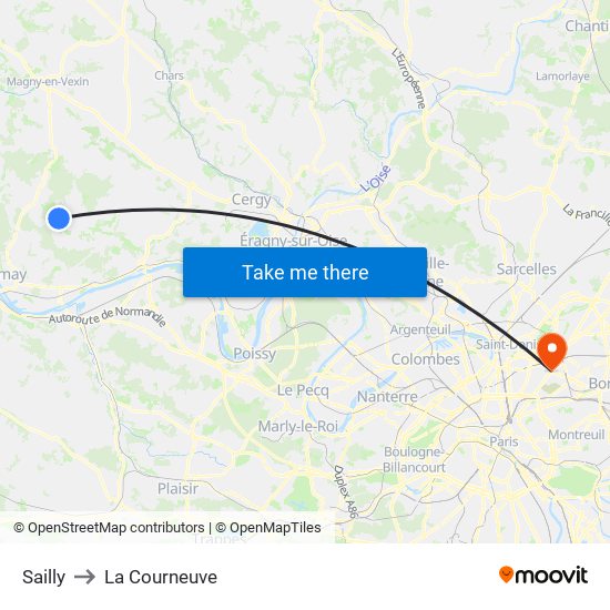 Sailly to La Courneuve map