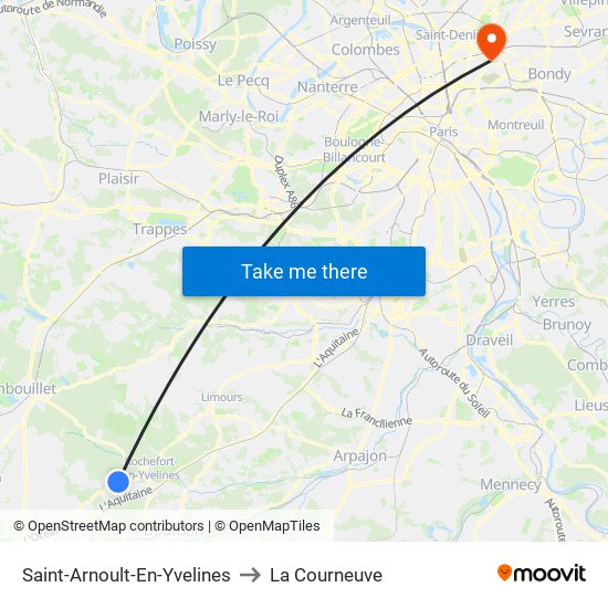 Saint-Arnoult-En-Yvelines to La Courneuve map