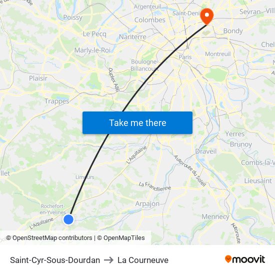 Saint-Cyr-Sous-Dourdan to La Courneuve map