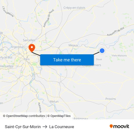 Saint-Cyr-Sur-Morin to La Courneuve map