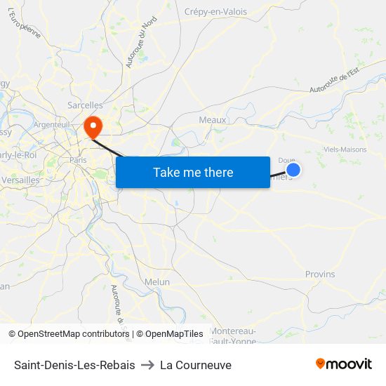 Saint-Denis-Les-Rebais to La Courneuve map