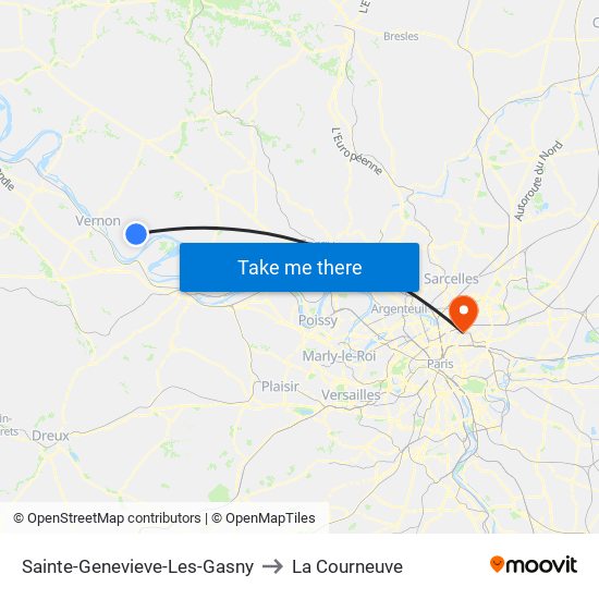 Sainte-Genevieve-Les-Gasny to La Courneuve map