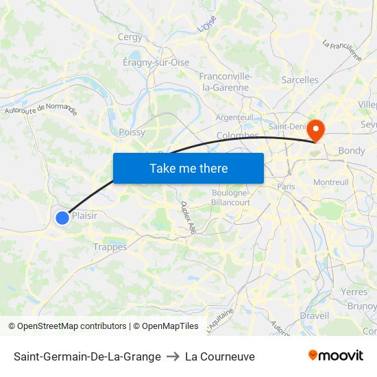 Saint-Germain-De-La-Grange to La Courneuve map