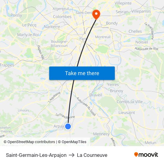 Saint-Germain-Les-Arpajon to La Courneuve map