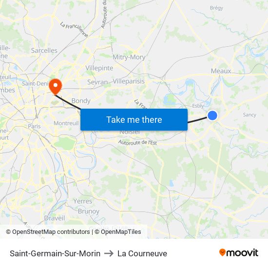 Saint-Germain-Sur-Morin to La Courneuve map