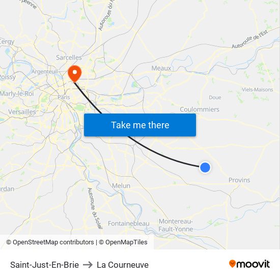 Saint-Just-En-Brie to La Courneuve map