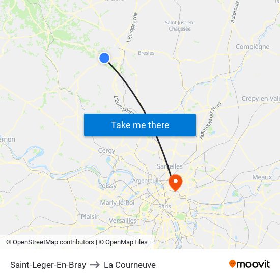 Saint-Leger-En-Bray to La Courneuve map