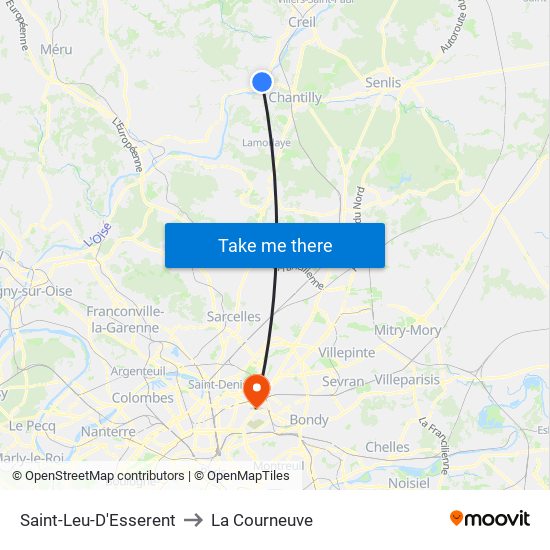 Saint-Leu-D'Esserent to La Courneuve map